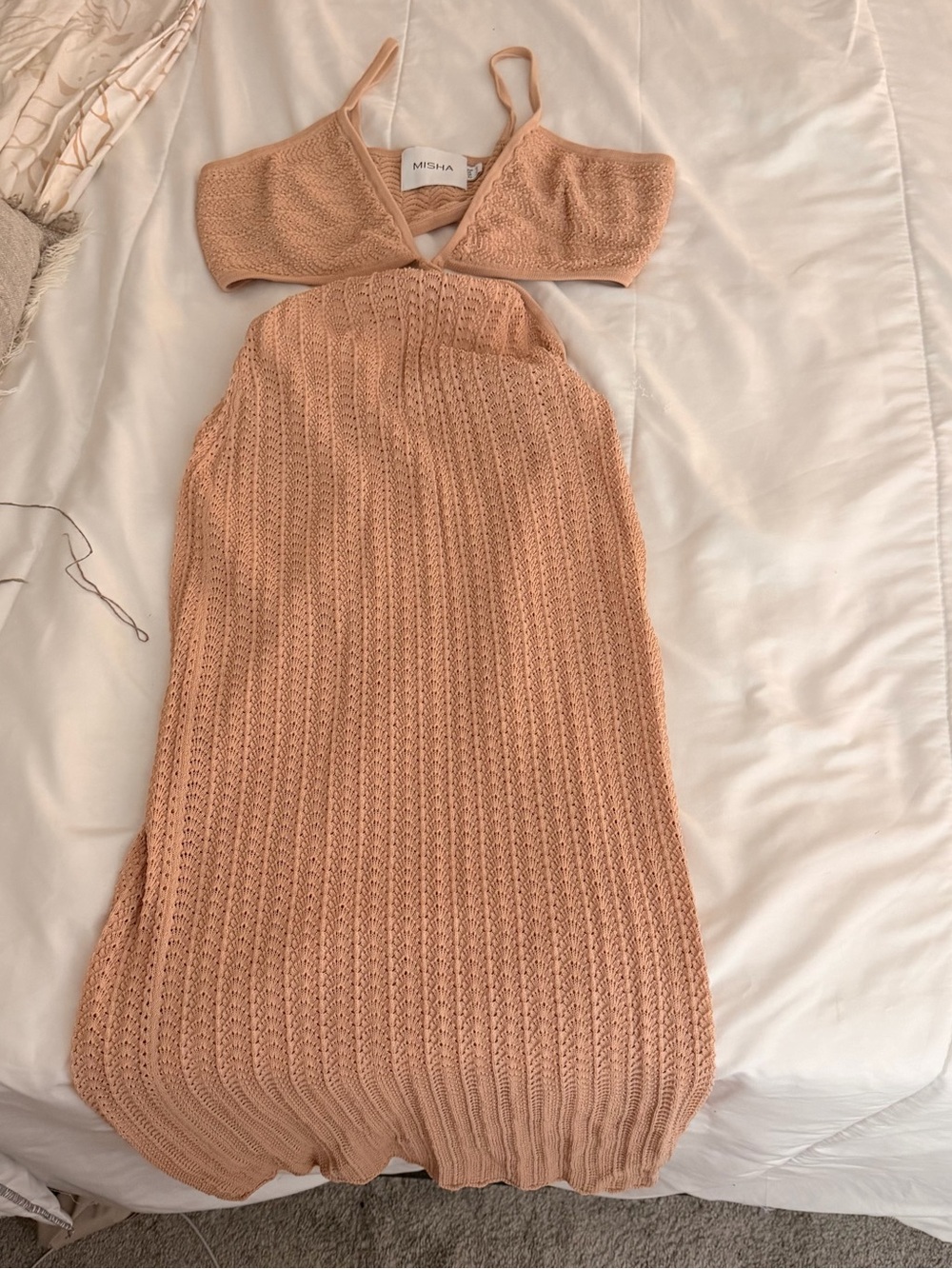 Mishka Peach Knit Cutout Midi Dress